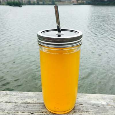 wholesale 23 oz wide mouth glass mason jars drinking cups with tinplate metal lid and stainless steel straw