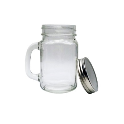 480ml 16oz square clear glass mason jar with handle and metal lid for beverage drinking