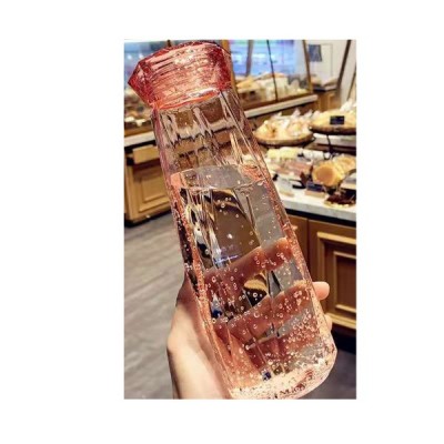 European creative glass  bottle starry sky diamond glass water cup  with transparent diamond effect lid